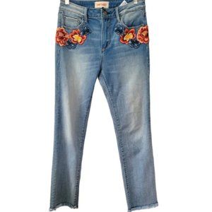 Driftwood Colette High-Rise Floral Embroidered Cropped Jeans